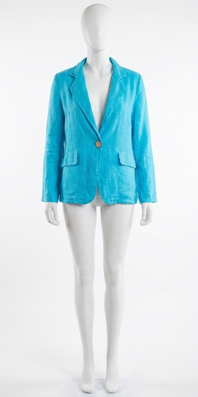 NEW GIGI MODA sabrina linen long sleeve blazer in turquoise